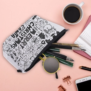 Waterproof Christmas printed cosmetic bag with snowman and reindeer patterns for travel