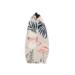 Waterproof toiletry bag with tropical flamingo and palm leaf print on canvas fabric