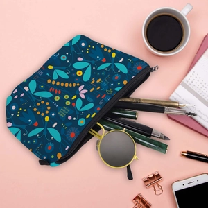 Waterproof travel cosmetic bag with colorful firefly prints and stationery storage