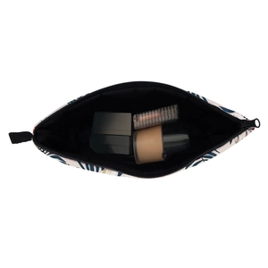 Waterproof travel toiletry bag featuring leaf prints and spacious interior for makeup