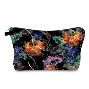 Women Portable Polyester Makeup Bag Colorful Dandelion Floral Print Water Resistant Travel Toiletry Storage Pouch Zipper Bag