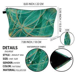 Detailed size guide for waterproof polyester dandelion print makeup bag with dimensions
