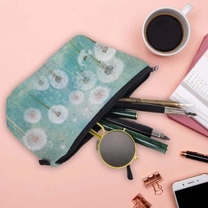 Waterproof dandelion print cosmetic bag with zipper for travel and office storage