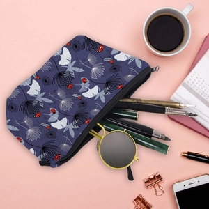Borsa cosmetica impermeabile blu con stampa di dente di leone e coccinella da viaggio