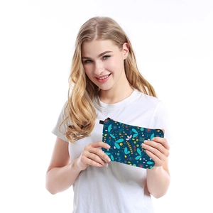 Portable waterproof makeup bag featuring colorful floral firefly print with zipper and handle