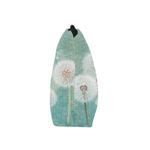 Waterproof travel cosmetic bag with white dandelion print in teal green finish