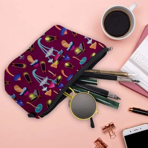 Trousse de maquillage étanche avec imprimé scarabée et champignons sur fond orange