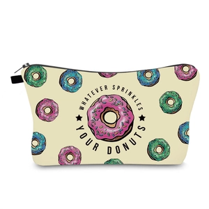 Damen Süß Donut Druck Kosmetiktasche Tragbare Polyester Reise Kulturbeutel Mit Reißverschluss Für Tägliche Aufbewahrung Make Up Tasche