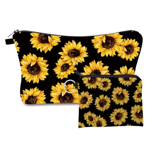Sunflower pattern makeup bag and coin purse set with portable travel storage design