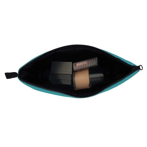 Waterproof floral blue makeup bag for women with large storage capacity and black zipper