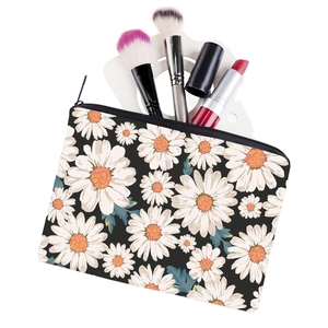 Borsa da trucco quadrata con stampe a margherita e cerniera per riporre in viaggio