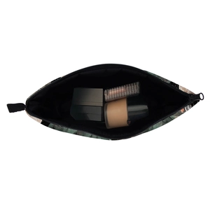 Portable makeup bag with colorful mushroom print and spacious interior storage