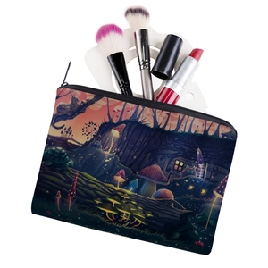 Colorful mushroom forest print square makeup bag for travel storage and toiletries
