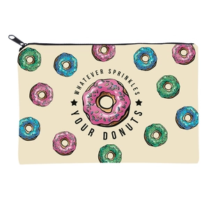 Women Portable Polyester Makeup Bag Colorful Donut Printed Travel Toiletry Organizer Pouch Whatever Sprinkles Your Donuts Slogan Bag