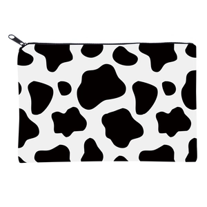 Portable Cow Print Makeup Bag Durable Polyester Black White Animal Pattern Travel Toiletry Organizer For Women Daily Storage