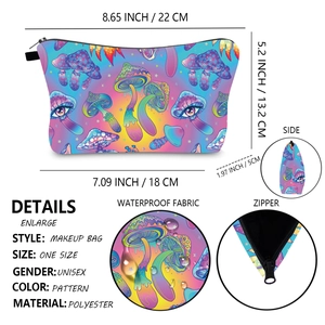 Detailed size specifications of colorful mushroom waterproof polyester makeup bag