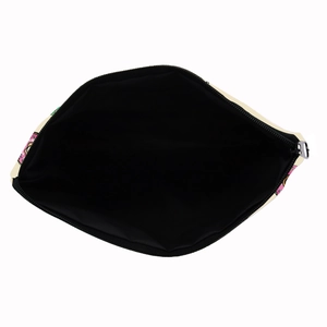 Flat square donut print makeup bag with black inner lining and smooth silver zipper