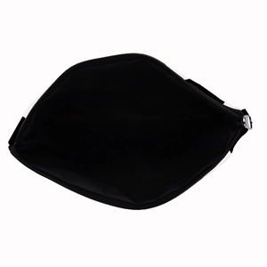Cow print square makeup bag with black interior and zipper closure for travel storage