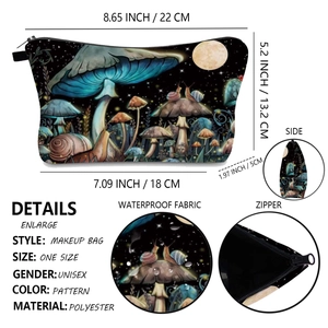 Beauty case in poliestere impermeabile con stampa a funghi e dettagli dimensionali