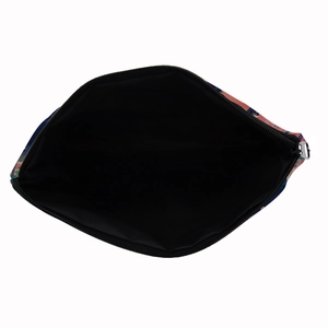 Colorful mushroom print square makeup bag with silver zipper and spacious black lining
