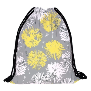 Lightweight drawstring backpack with yellow dandelion digital print for outdoor travel