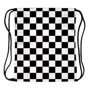 Women Checkerboard Print Drawstring Backpack Polyester Portable Lightweight Travel Bag Outdoor Sport Rucksack Shoulder Bag