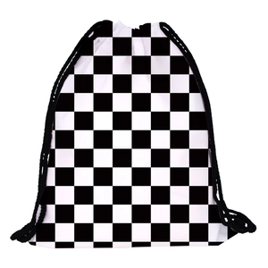 Classic black and white checkered drawstring backpack for outdoor travel and sports