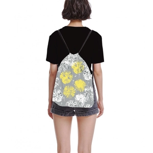 Lightweight drawstring backpack with floral dandelion pattern for outdoor travel and sports