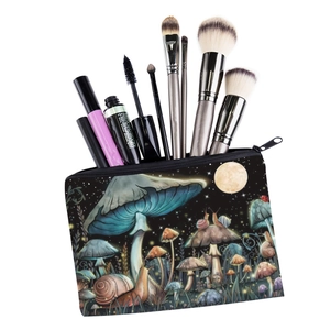 Trousse à maquillage carrée à motif champignons avec rangement pour pinceaux