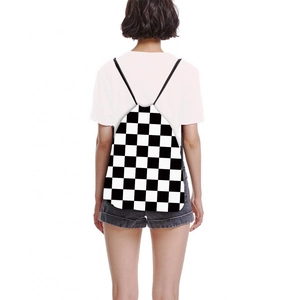 Minimalist black and white checkerboard drawstring backpack for outdoor travel sports