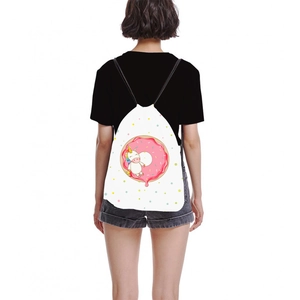 Lightweight drawstring backpack with cartoon unicorn print for women's outdoor travel use