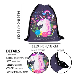 Sac à dos à cordon violet imperméable avec imprimé licorne et motif arc-en-ciel
