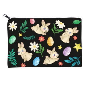 Easter Rabbit Printed Square Makeup Bag Travel Portable Polyester Toiletry Zipper Storage Bag For Women Pouch