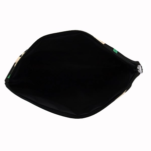 Floral print square makeup bag with black fabric lining and smooth silver zipper