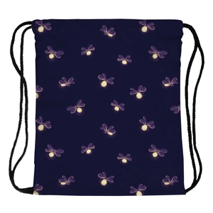 Women Portable Firefly Print Drawstring Backpack Waterproof Polyester Sports Gym Sack Outdoor Travel Blue Rucksack