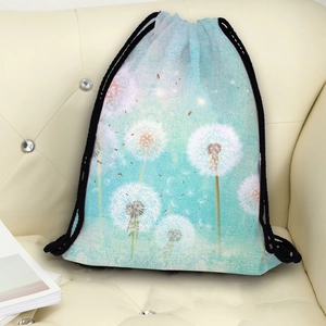 Women's drawstring backpack with dandelion print for travel and outdoor sports