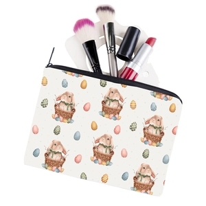 Square travel makeup bag with cute rabbit print for cosmetics and toiletries storage