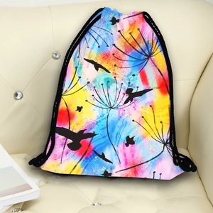 Sac à dos à cordon pour femme avec imprimé pissenlit et oiseaux volant sur tissu