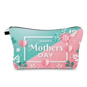 Mother's Day Gift Cosmetic Bag Waterproof Polyester Portable Travel Makeup Pouch Toiletry Storage Bag For Women Floral Print