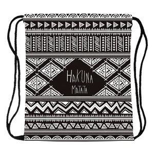 Tribal Geometric Hakuna Matata Print Drawstring Backpack For Women Men Polyester Gym Sack Outdoor Travel Sport Bag