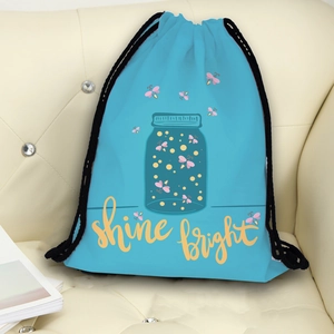 Light blue drawstring backpack with shine bright firefly print for outdoor travel