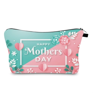 Detail of waterproof Mother's Day makeup bag with zip closure and floral print design