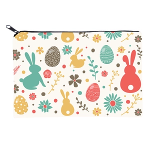 Quadratische Kosmetiktasche mit Hasenmuster, Blumenprint und schwarzem Reißverschluss