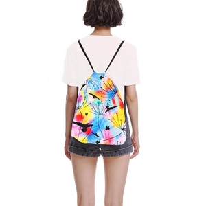Sac à dos à cordon pour femme avec imprimé pissenlit et silhouette d'oiseau sur modèle