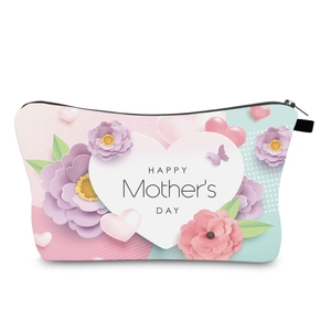 Detail of waterproof Mother's Day makeup bag with 3D floral pattern and zipper