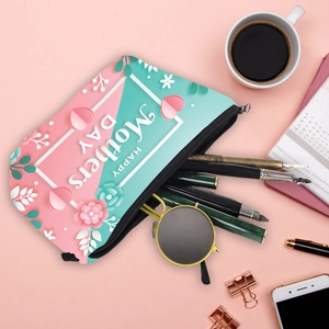 Waterproof Mother's Day floral pouch with Happy Mother's Day text and travel items