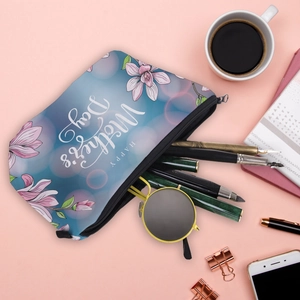 Trousse à maquillage fête des mères imperméable avec imprimé floral bleu et organisateur