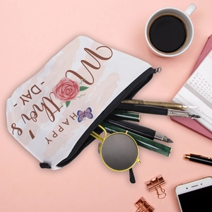 Waterproof Mother's Day cosmetic bag with floral print and Happy Mother's Day text