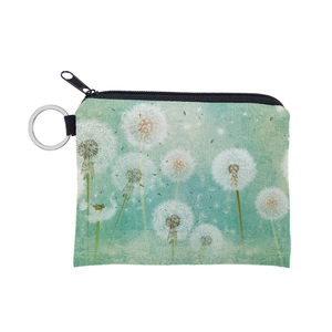 Porte Monnaie Vert Menthe Avec Imprimé Pissenlit Mini Portefeuille en Polyester Imperméable Avec Anneau Porte Clés Porte Cartes Portable pour Femme Voyage Quotidien