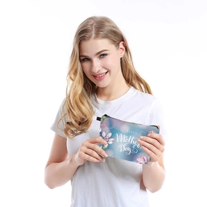 Trousse de maquillage imperméable fête des mères avec motif magnolia bleu clair pour voyage